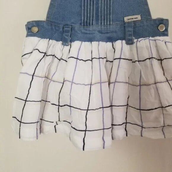 NWOT Calvin Klein Jean skirt overalls denim and checkered little girl 24M (B24) - Picture 2 of 5